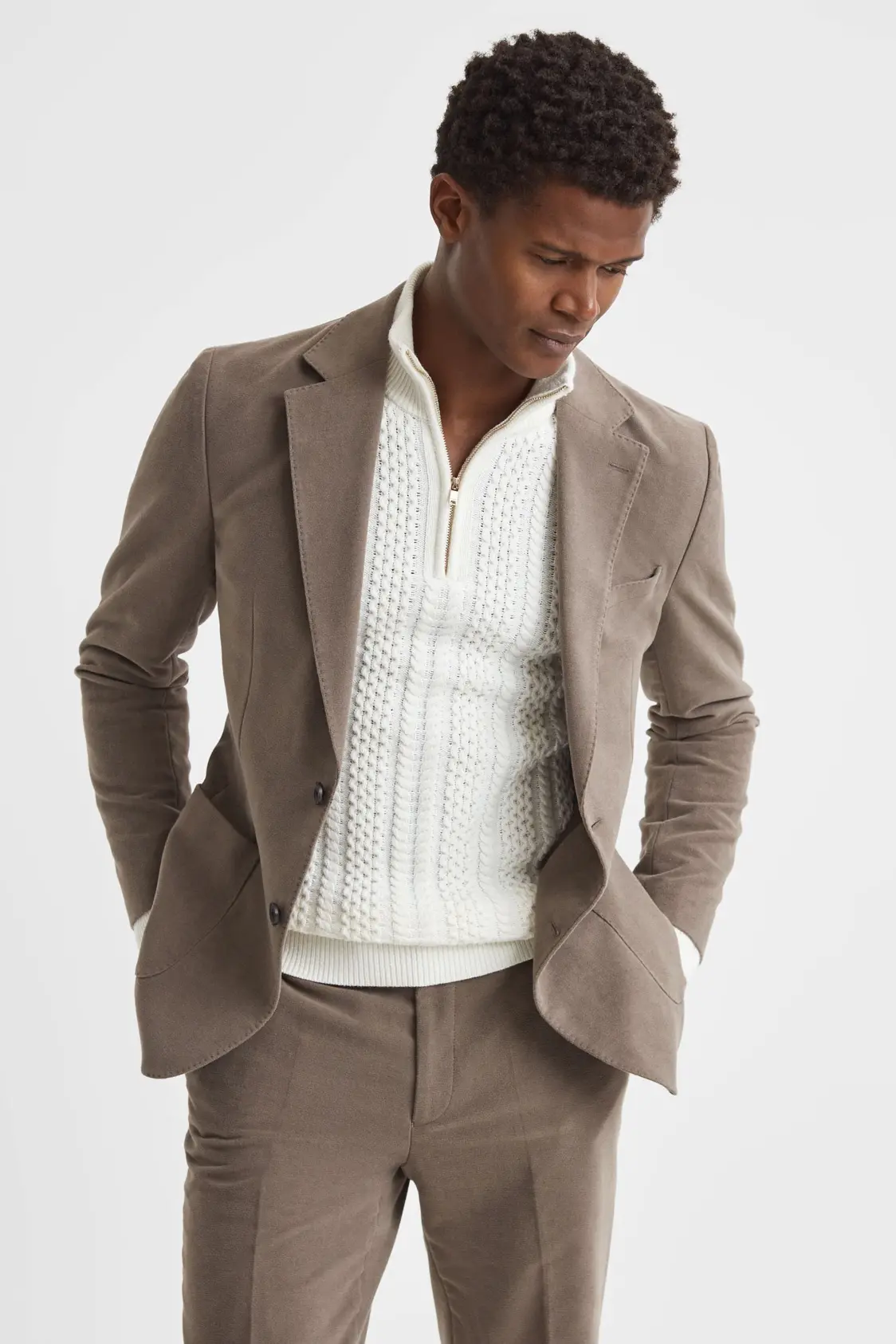 Slim Fit Single Breasted Moleskin Blazer - Image 2