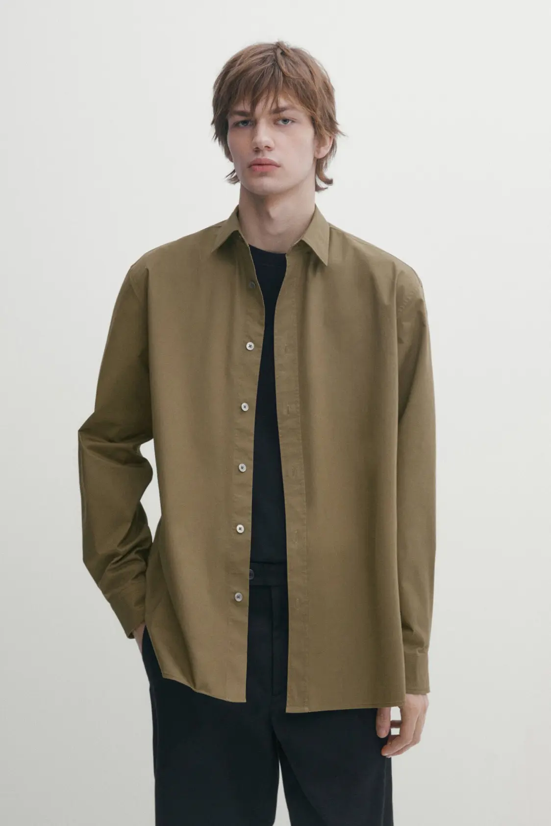 Loose fit stretch cotton twill shirt - Image 3