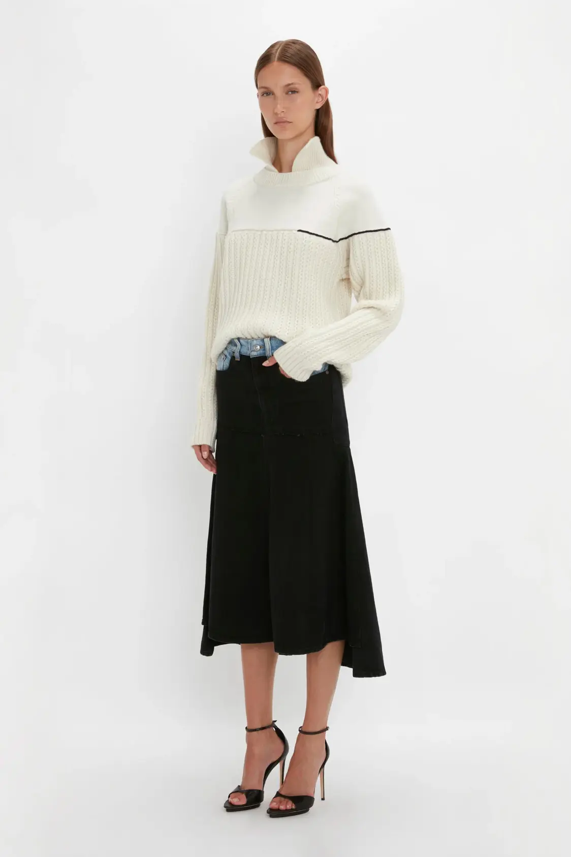 Polo Neck Knitted Top In White - Image 2