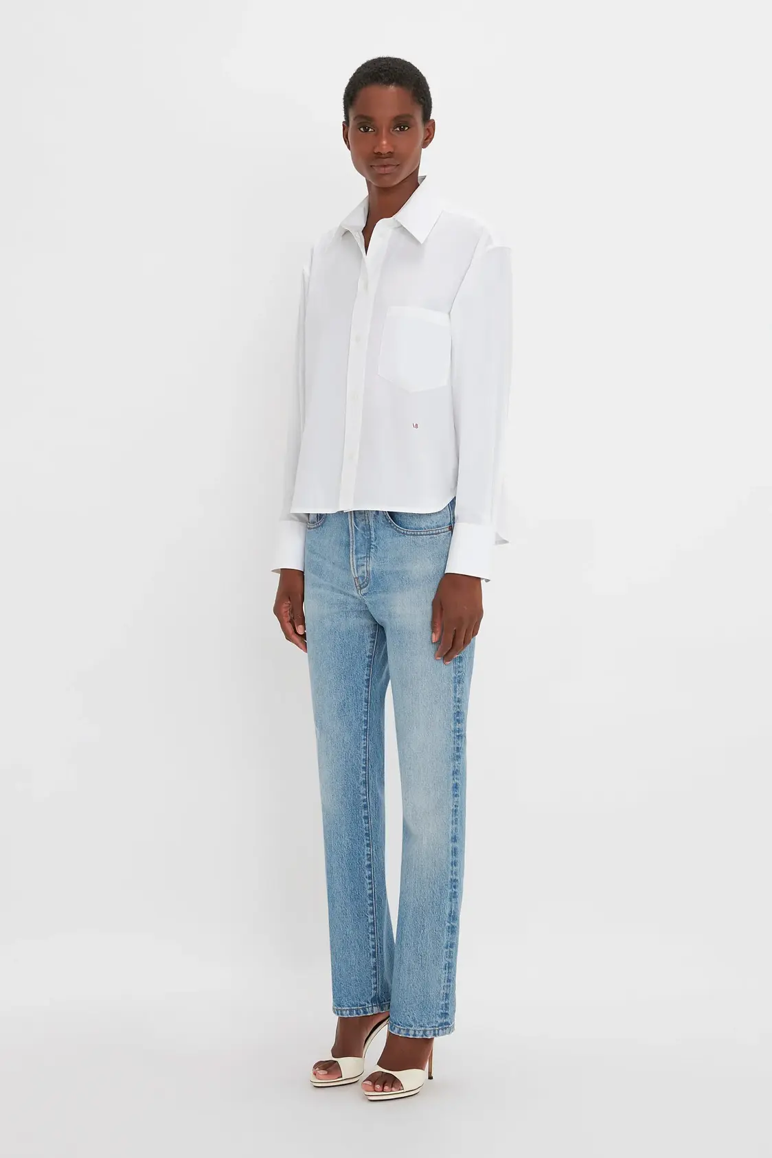 Pointed Collar Oversized Shirt In White - Image 3