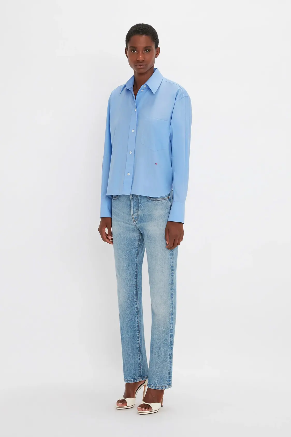 Button Detail Cropped Shirt In Rose Quartz - Image 2