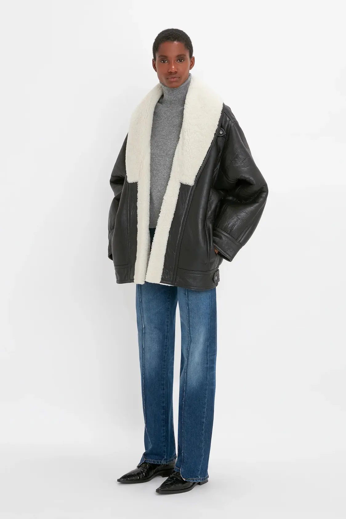 Shearling Coat In Monochrome - Image 2