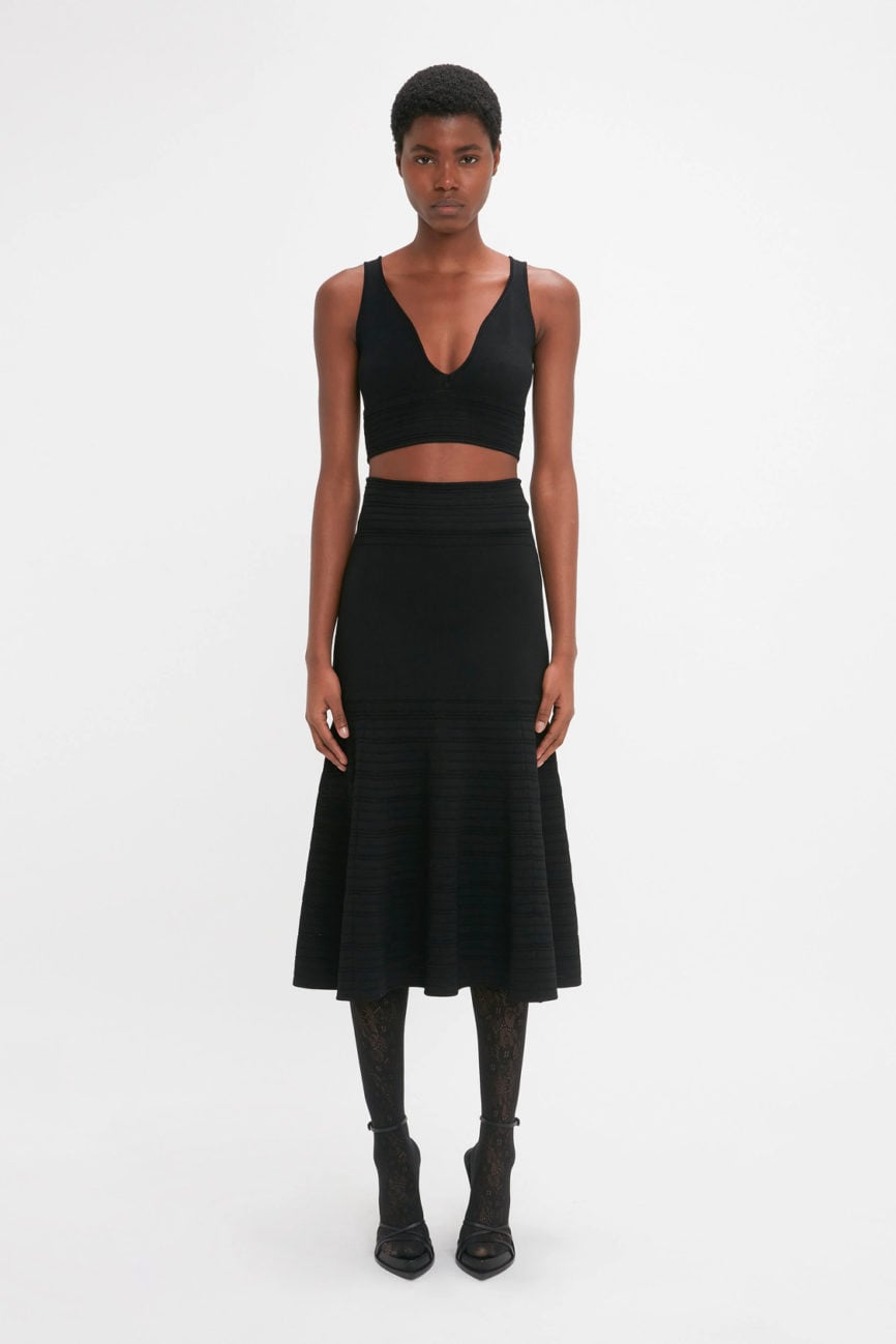 Frame Detail Cut-Out Cami Skirt In Black - XS