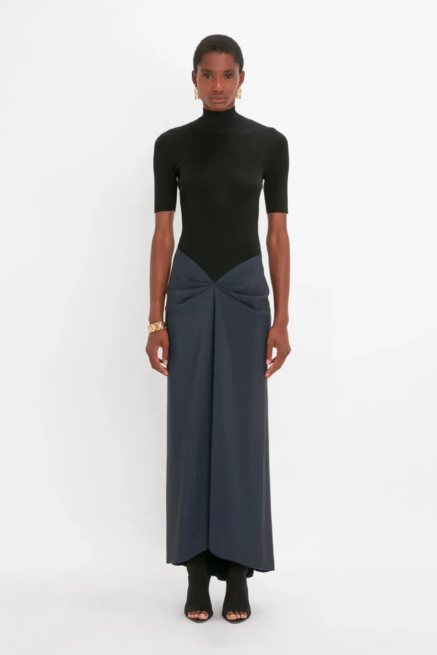 Polo Neck Gathered Dress In Midnight