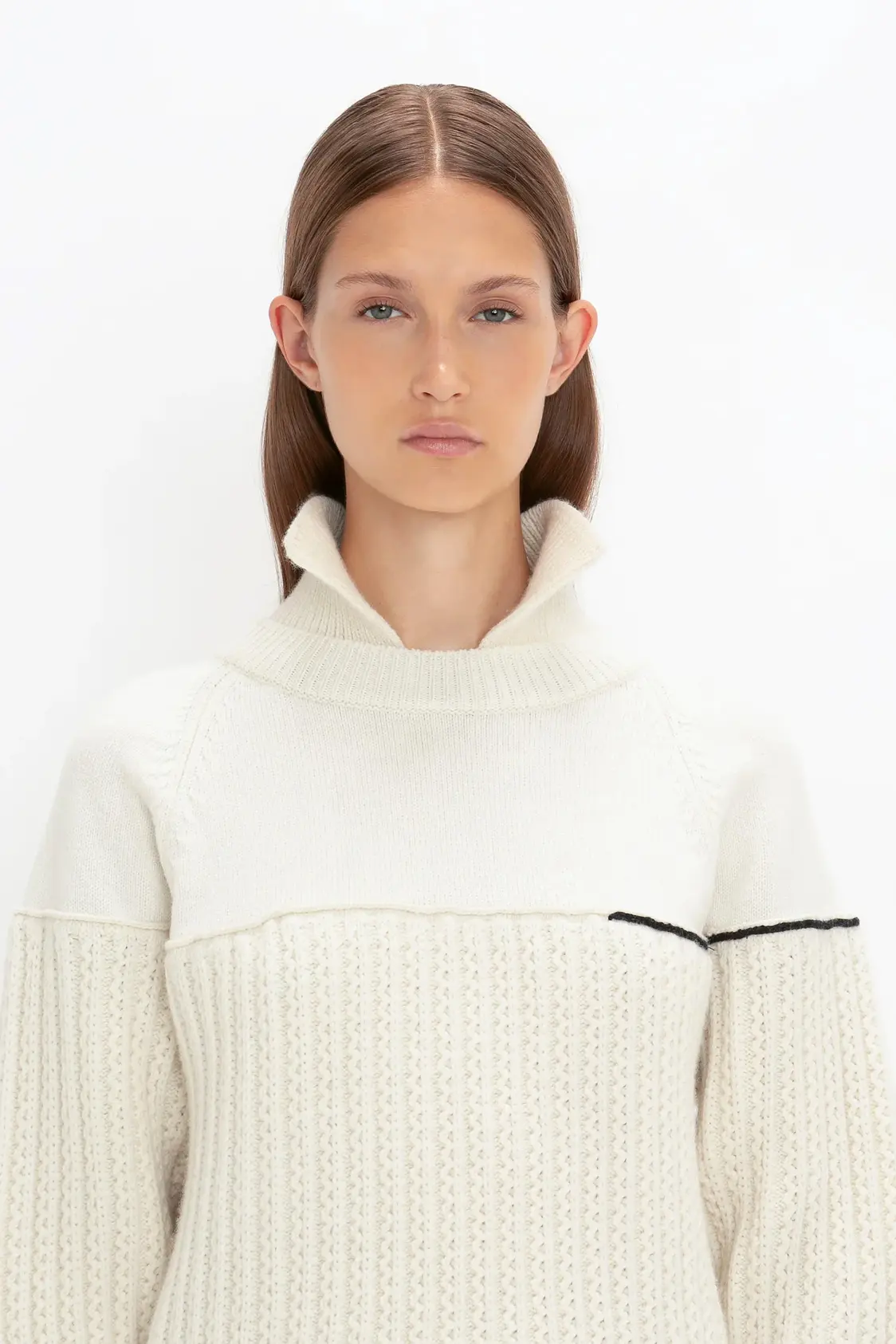 Polo Neck Knitted Top In White - Image 4