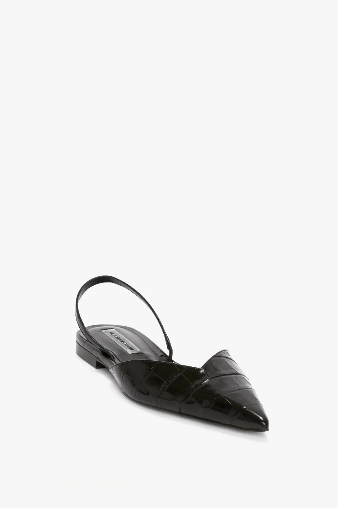 V Cut Sling Back In Black Croc-Effect Leather - Image 2