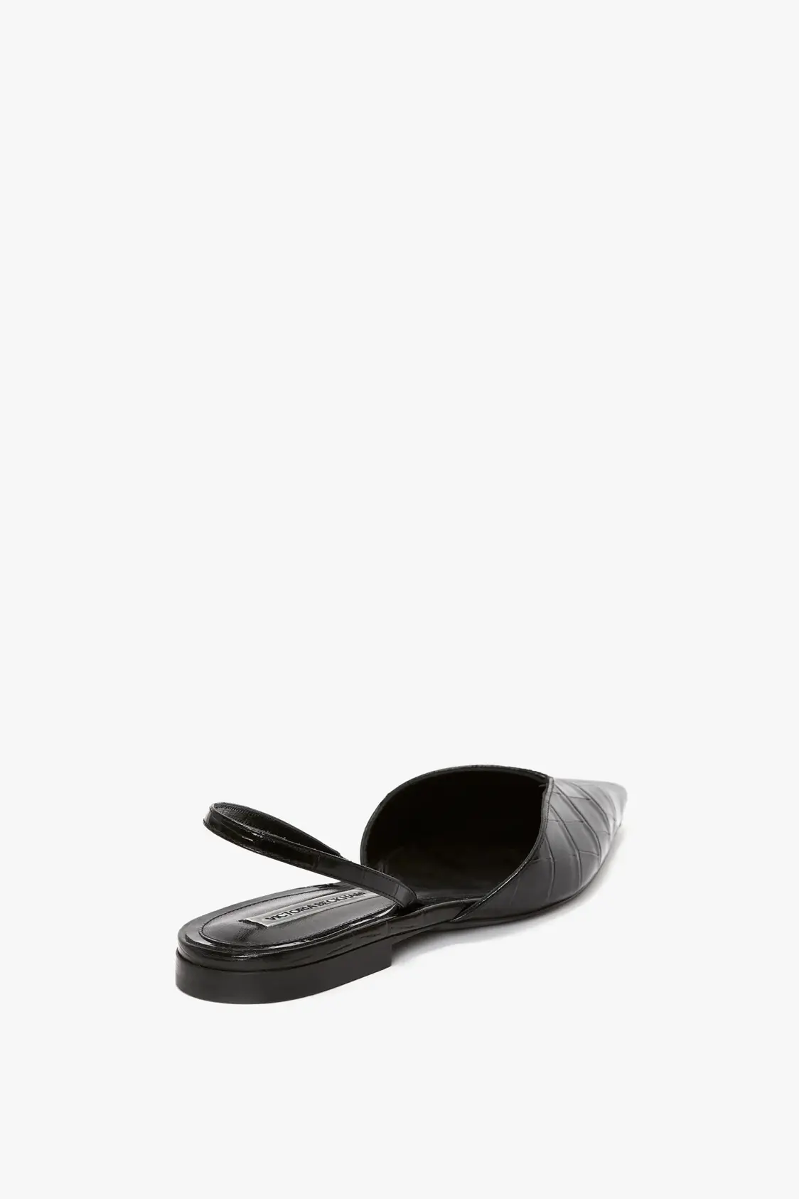 V Cut Sling Back In Black Croc-Effect Leather - Image 3