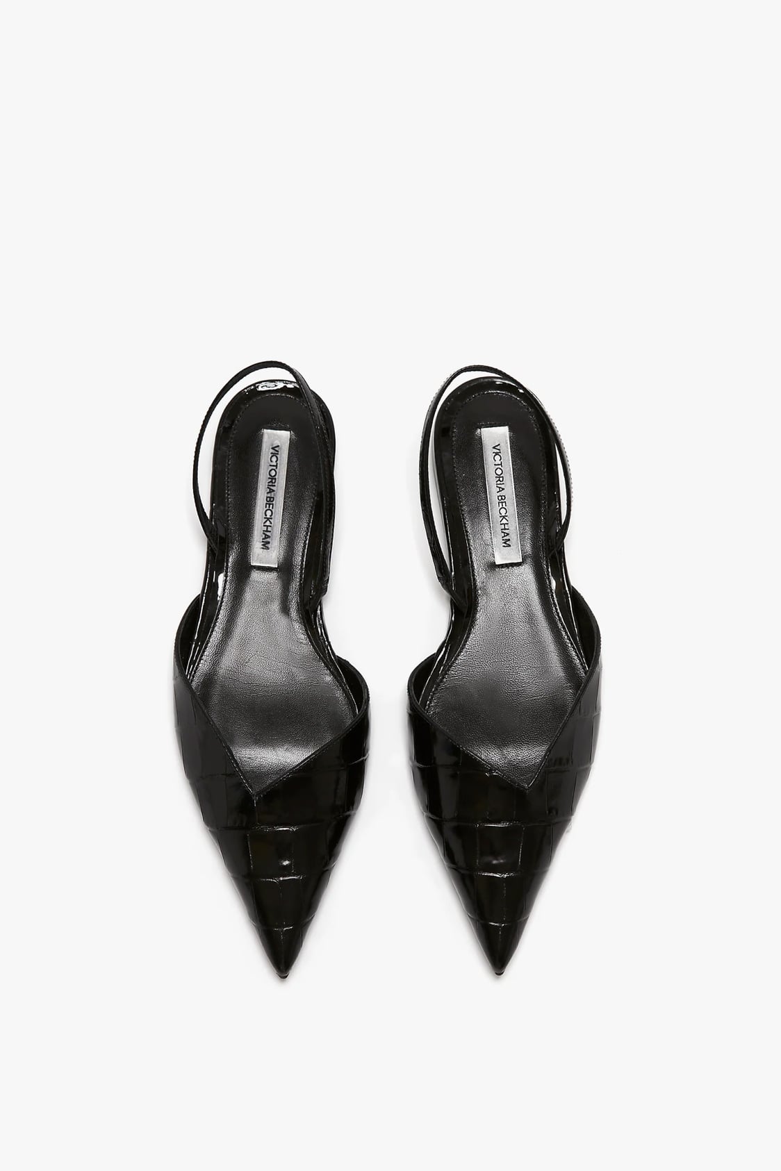 V Cut Sling Back In Black Croc-Effect Leather - Image 4